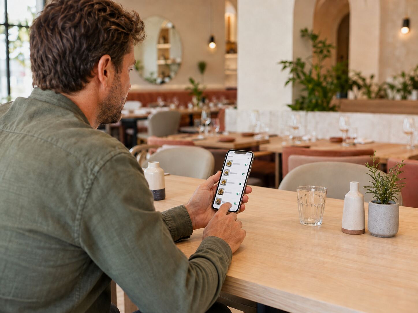 Un restaurateur met à jour une carte digitale sur une tablette.